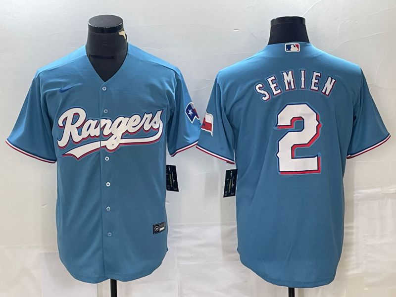 Men Texas Rangers 2 Semien Light Blue Game Nike 2023 MLB Jersey style 1